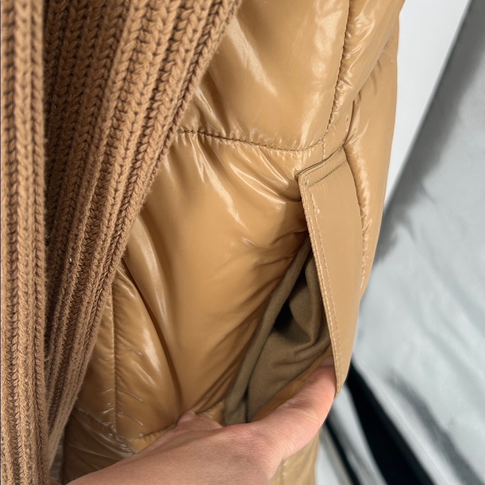 Varley  Mayten Knit Brown Puffer Jacket with Ribbed Sleeves Size Small, - Picture 5 of 15